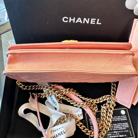 💯🥰❤️ CHANEL Caviar Quilted Boy Wallet On Chain WOC Pink - Picture 10 of 16